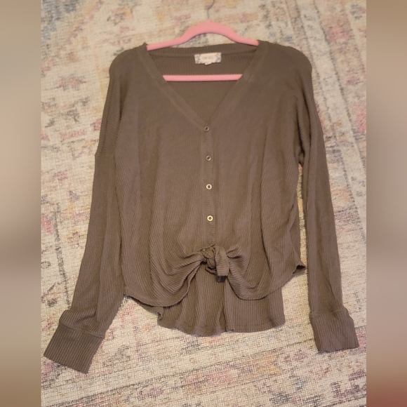 3 Pink Rose Women's Ribbed Button-Up Tops With Tie Front Detail Size L - Picture 10 of 10